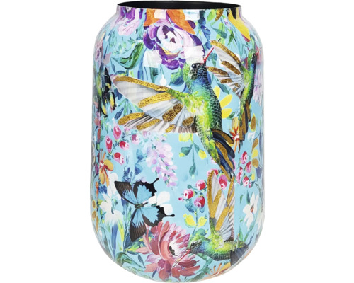Blumenvase Kolibri Metall Ø 43 cm H 43 cm gelb Blumenvase mit Kolibris und Schmetterlingen