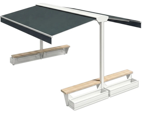 Freistehende Markise mit Sitzbank und Pflanzkasten für den Aussenbereich