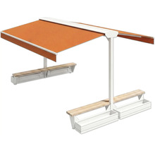 Groupe de sièges avec toit de protection solaire et jardinières intégrées