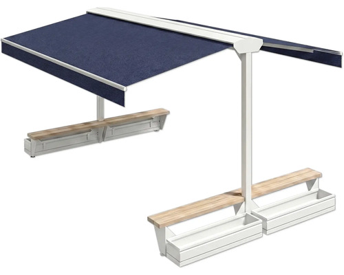 Freistehende Markise mit Sitzbank und Pflanzkasten für den Aussenbereich