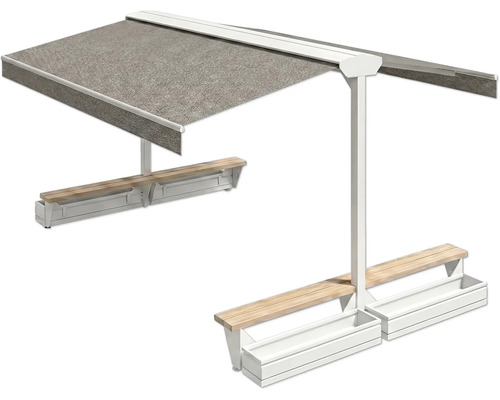 Gartensitzgruppe mit Markise, Bänken und Pflanzkästen