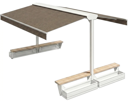 Freistehende Markise mit Sitzbank und Pflanzkästen für den Aussenbereich