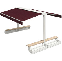 Pergola mit Markise, Sitzbank und Pflanzkasten für den Garten