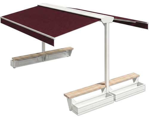 Pergola mit Markise, Sitzbank und Pflanzkasten für den Garten