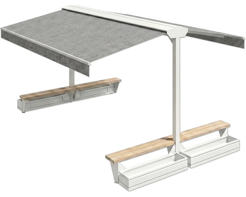 Groupe de sièges avec store et jardinières pour l'extérieur