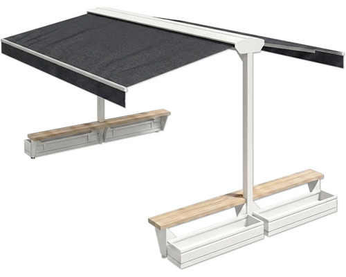 Pergola de terrasse autoportante avec bancs et jardinières