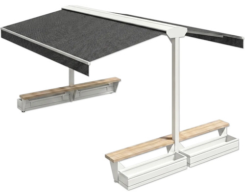 Sonnensegel mit Sitzbank und Pflanzkästen für den Aussenbereich