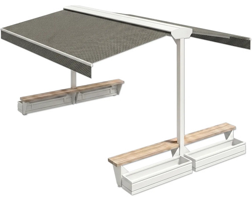 Pergola autoportante avec banc et jardinière