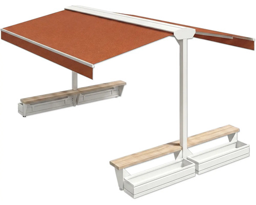 Store banne autoportant avec bancs et jardinières intégrés pour l'extérieur