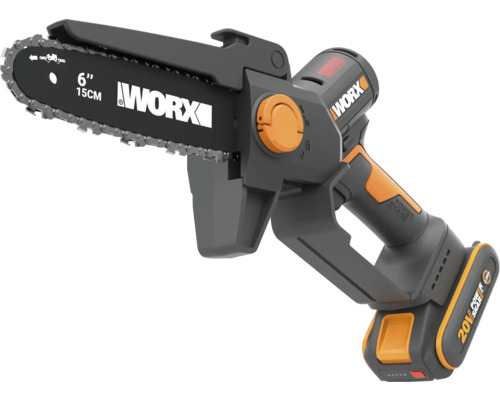 Élagueuse à batterie Worx avec guide de 15 centimètres et batterie 20 Volts.