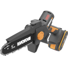 Tronçonneuse à batterie Worx 20 Volt avec guide de 15 centimètres et moteur sans balais.