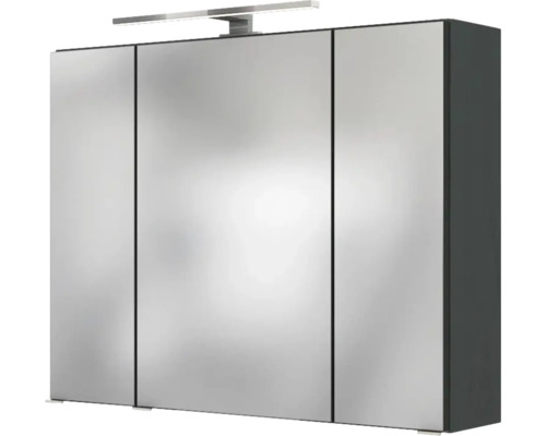 Armoire de toilette trois portes avec éclairage LED et corps anthracite.