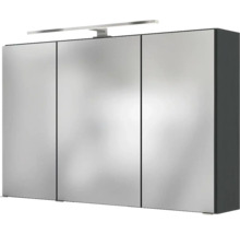 Armoire de toilette à trois portes avec corps anthracite et éclairage LED pour la salle de bain.