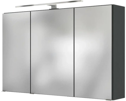 Armoire de toilette à trois portes avec corps anthracite et éclairage LED pour la salle de bain.
