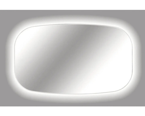 Rechteckiger Spiegel mit abgerundeten Ecken und LED Beleuchtung