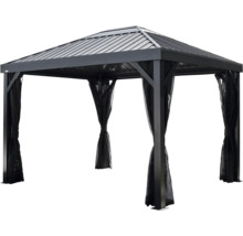 Pavillon avec cadre en métal et rideaux