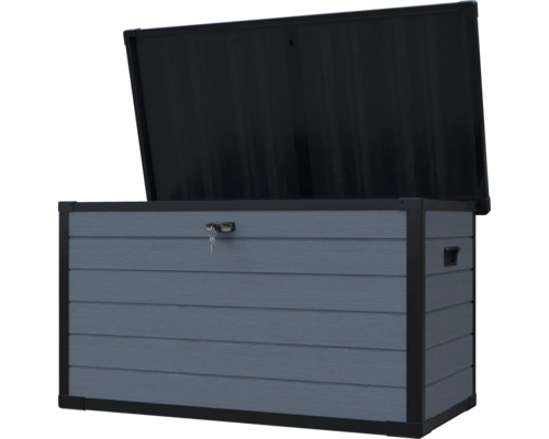 Geöffnete Gartenbox zur Aufbewahrung mit Schloss