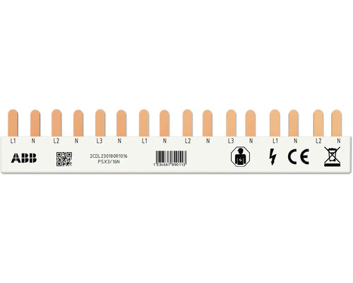 ABB Logo, QR Code, Barcode, Symbol für Schutz vor elektrischem Schlag, CE Kennzeichnung und Entsorgungshinweis