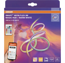 Bande LED Osram Smart+ Neon Flex, 3 mètres, Magic RGB et blanc chaud, contrôlable via app et télécommande, 1500 lumens, 14 watts, dimmable.