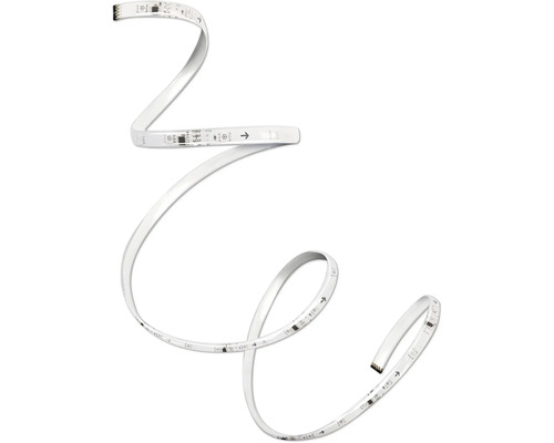 Ruban LED blanc flexible, disposé en spirale avec diodes LED et marquages visibles.