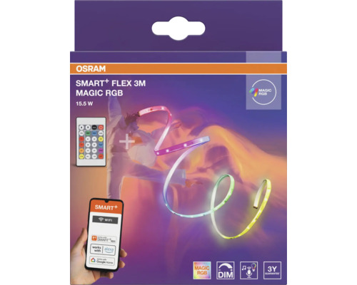 Ruban LED OSRAM SMART plus FLEX 3 mètres MAGIC RGB, 15,5 Watt. Compatible Wifi, Alexa, Google Home. Avec télécommande et application.