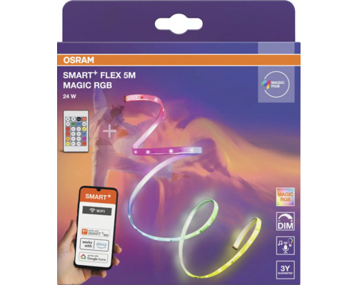 Ruban LED OSRAM SMART+ FLEX 5 mètres MAGIC RGB 24 Watt, WiFi par application ou télécommande, dimmable, synchronisation musicale, 3 ans de garantie.