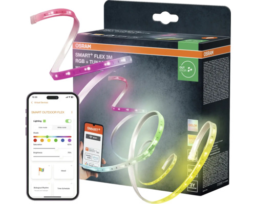 Ruban LED Osram Smart Plus Flex 3 mètres RGB plus Tunable White pour l'extérieur avec WiFi et commande par smartphone.