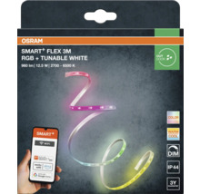 Ruban LED Osram Smart+ Flex pour extérieur, 3 mètres, RGB et blanc réglable, contrôlable par application, dimmable, IP44.