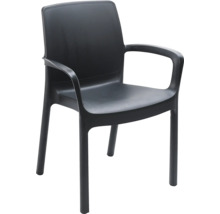 Chaise de jardin empilable avec accoudoirs en plastique anthracite.