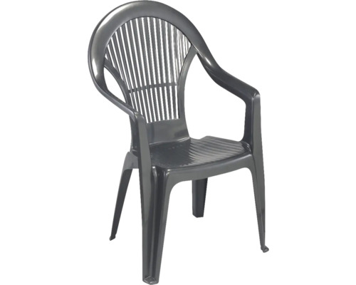 Chaise de jardin empilable en plastique avec dossier haut en anthracite.