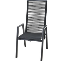 Fauteuil de jardin empilable anthracite avec structure en aluminium et dossier en corde de Siena Garden.