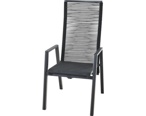 Fauteuil de jardin empilable anthracite avec structure en aluminium et dossier en corde de Siena Garden.