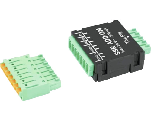 Module de relais statique The Pill pour automatisation domestique avec bornes de connexion, charge maximale 30 Volts et 300 Milliampères.