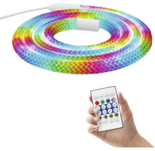 Flexibler LED-Lichtschlauch mit Regenbogenfarben und Fernbedienung zur Farbsteuerung.