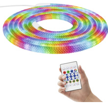 Flexibler LED-Lichtschlauch in Regenbogenfarben mit Fernbedienung zur Einstellung von Farben und Lichteffekten.
