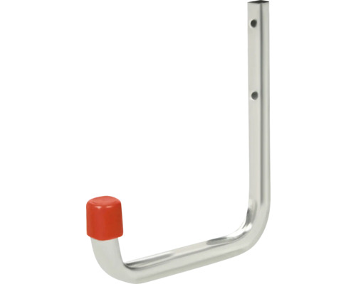 Metallischer Wandhaken mit roter Kappe und Befestigungslöchern