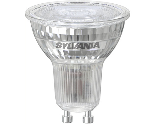 Ampoule LED à réflecteur Sylvania GU10 en verre transparent avec réflecteur à facettes.