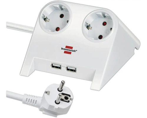 Brennenstuhl Logo Stromverteiler mit zwei Steckdosen und zwei USB-Anschlüssen