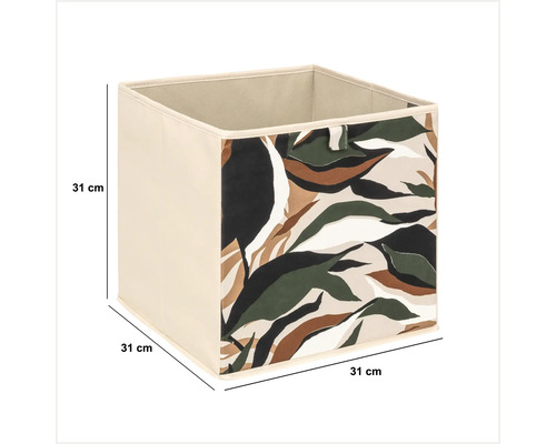 Boîte de rangement carrée avec motif de feuilles et dimensions de 31 x 31 cm