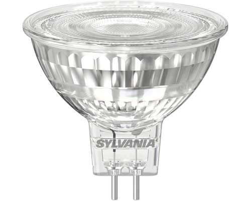 Ampoule LED à réflecteur Sylvania MR16 avec culot GU5.3 en verre.