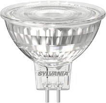 Ampoule LED à réflecteur Sylvania GU5.3 avec boîtier en verre facetté et deux broches. Sylvania Logo.