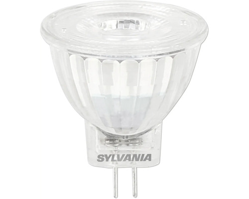 Ampoule LED Sylvania GU5.3 MR16 réflecteur en verre avec Sylvania Logo.