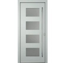 Porte d'entrée avec quatre inserts en verre et poignée en acier inoxydable