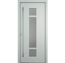 Moderne Haustür mit Glasausschnitten und Stangengriff