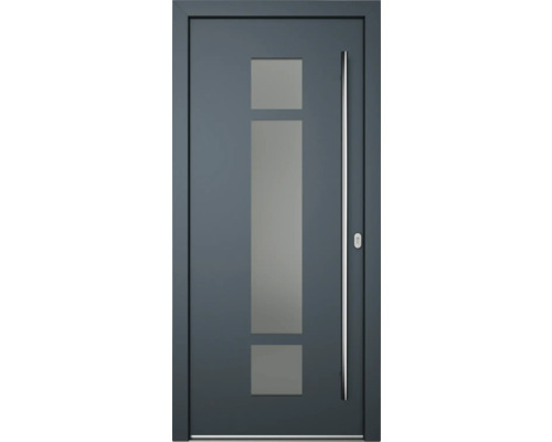 Moderne Haustür mit Glaseinsätzen und Edelstahlgriff