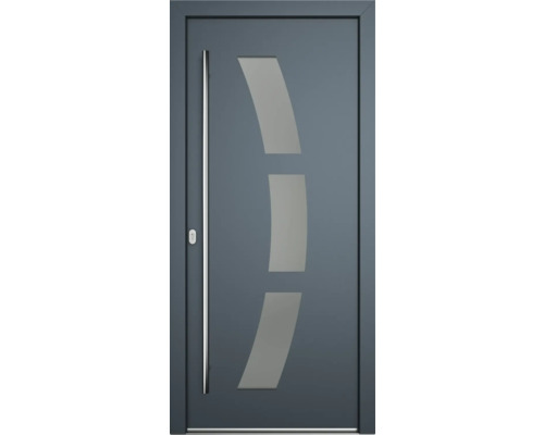 Moderne Haustür mit Glaseinsätzen und Edelstahlgriff