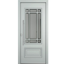 Weisse Haustür mit Glaseinsatz, Griff und Schloss