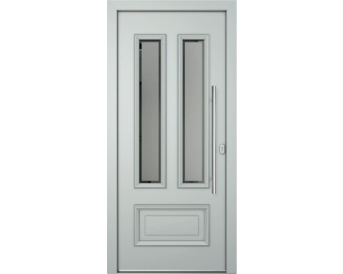Haustür mit zwei Glasausschnitten und Griff