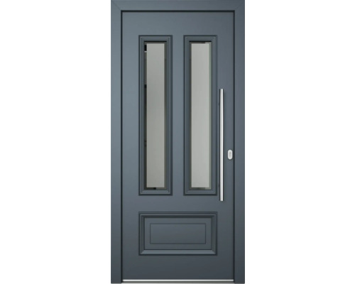 Haustür mit zwei Glasausschnitten, Türgriff und Schloss