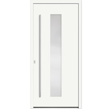 Weiße Haustür mit Glasausschnitt und Griff